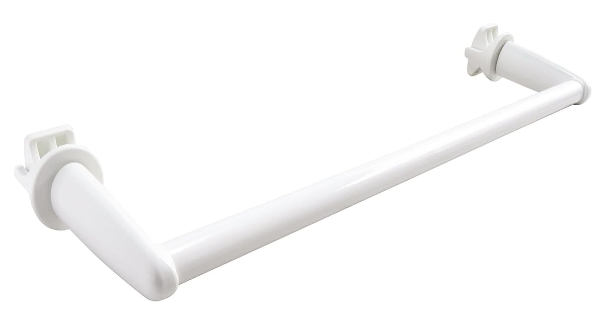 Barre grise de 36 cm fixée sur un tube rond de sèche-serviettes dans une salle de bain claire