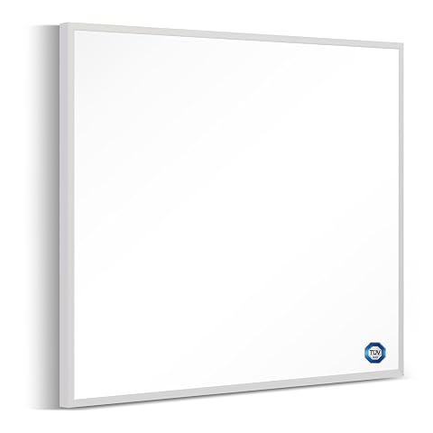 Panneau infrarouge mural blanc FrauSonne installé dans une salle de bains contemporaine.