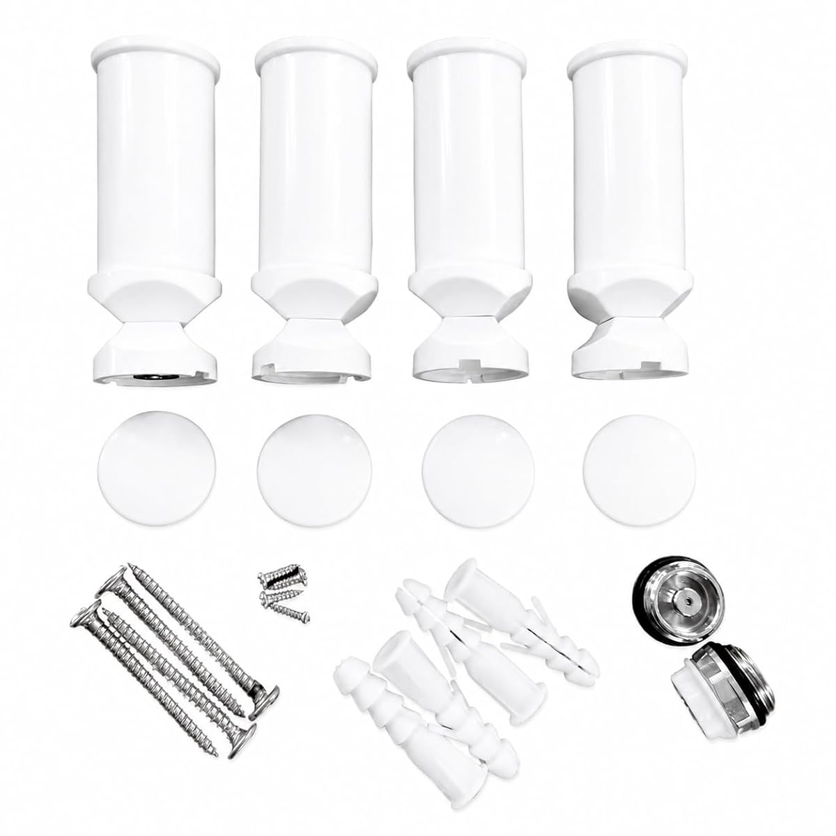 Kit blanc de quatre fixations murales pour sèche-serviettes avec visserie et accessoires