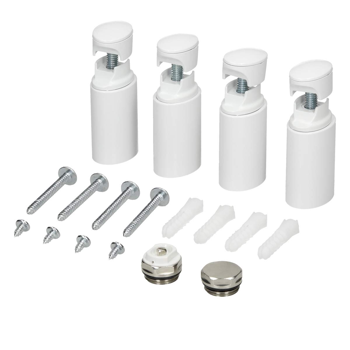 Kit blanc de quatre supports muraux et accessoires de fixation pour sèche-serviettes