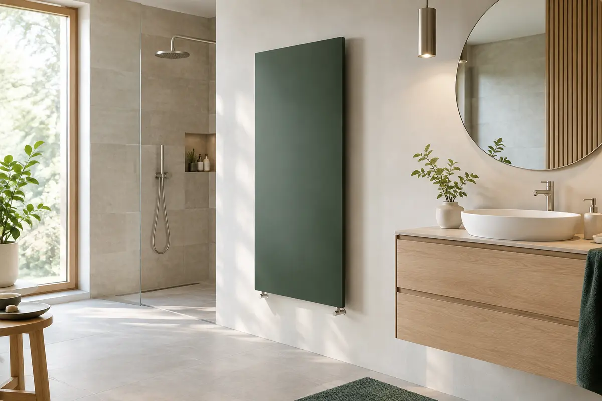 Panneau radiateur infrarouge mural dans une salle de bain claire