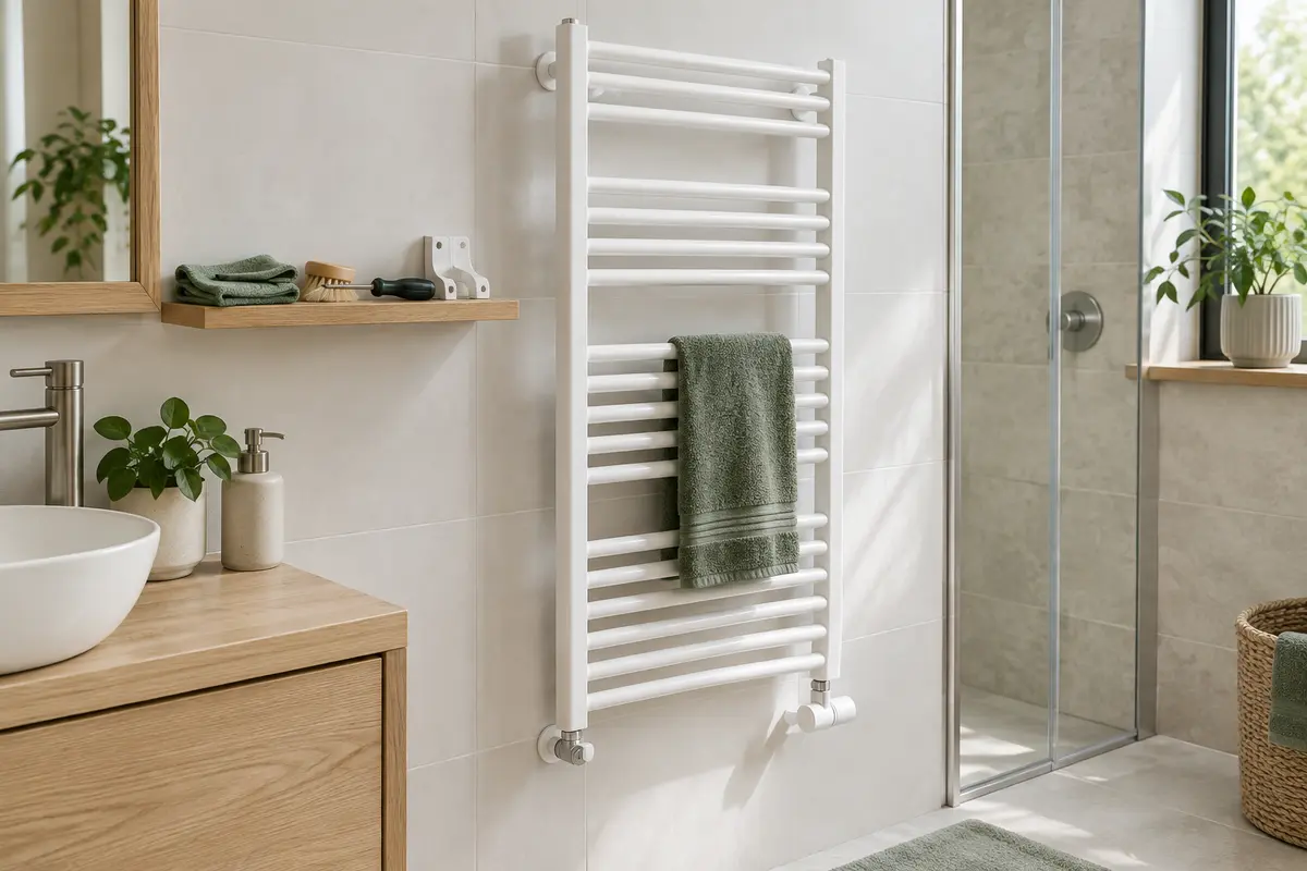 Sèche-serviettes mural et accessoires simples pour son entretien et la vérification de ses fixations